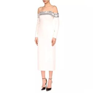 David Koma Plexi Mirror Tyre Track Off-the-Shoulder Midi Dress, Size 4 NWT $2650
